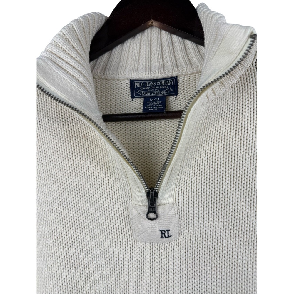 Polo Jeans Company Ralph Lauren Men's Cotton Quarter Zip Sweater Cream | M - Picture 3 of 8
